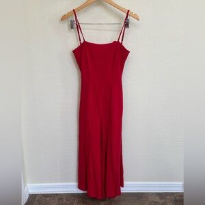 POLLY Red Spaghetti Strap Wide Leg Jumpsuit Keyhole Open Back Adjustable Size 6